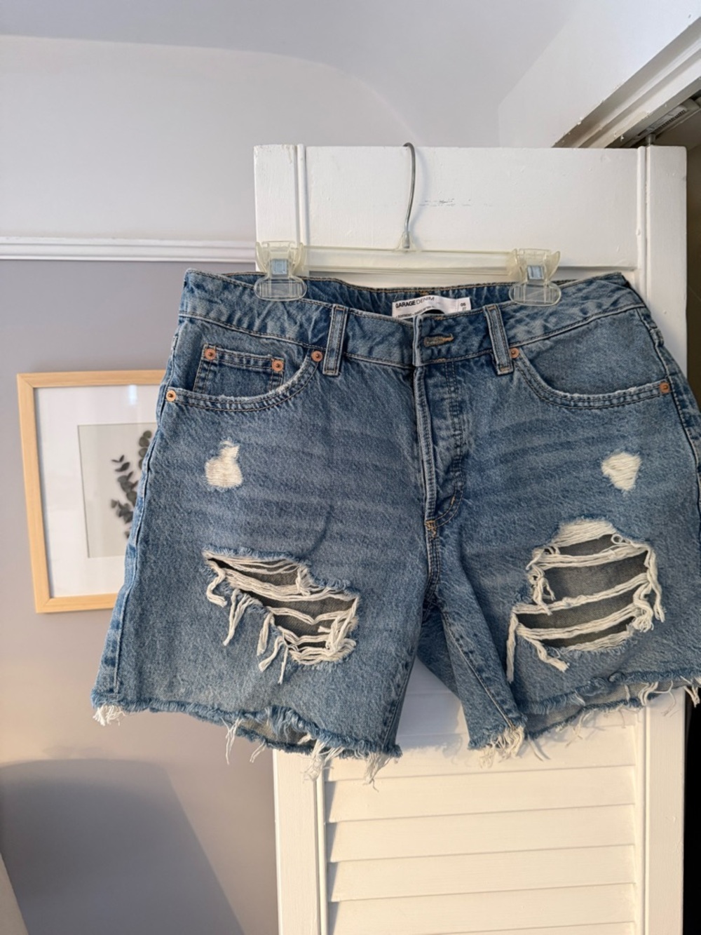 Garage 90’s Boyfriend Distressed High-Rise Denim Shorts - Blue
